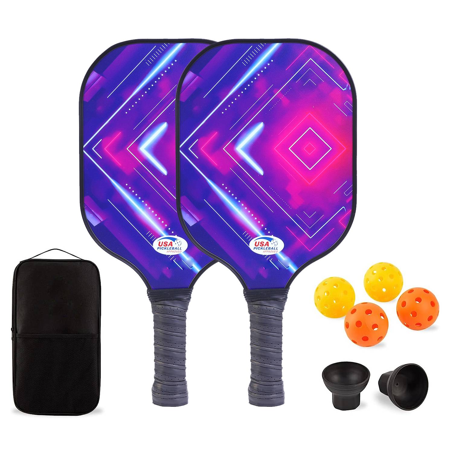 2 shots+4 balls (2 indoor 2 outdoor)+2 ball pickups +1 square bag